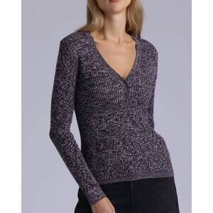 NEW MINNIE ROSE supima cotton cashmere rib marled henley top in bordeaux combo
